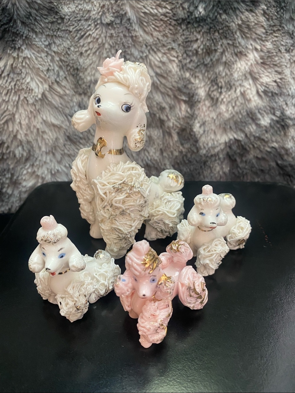Vintage mid-century "spaghetti poodles" ceramic figurines